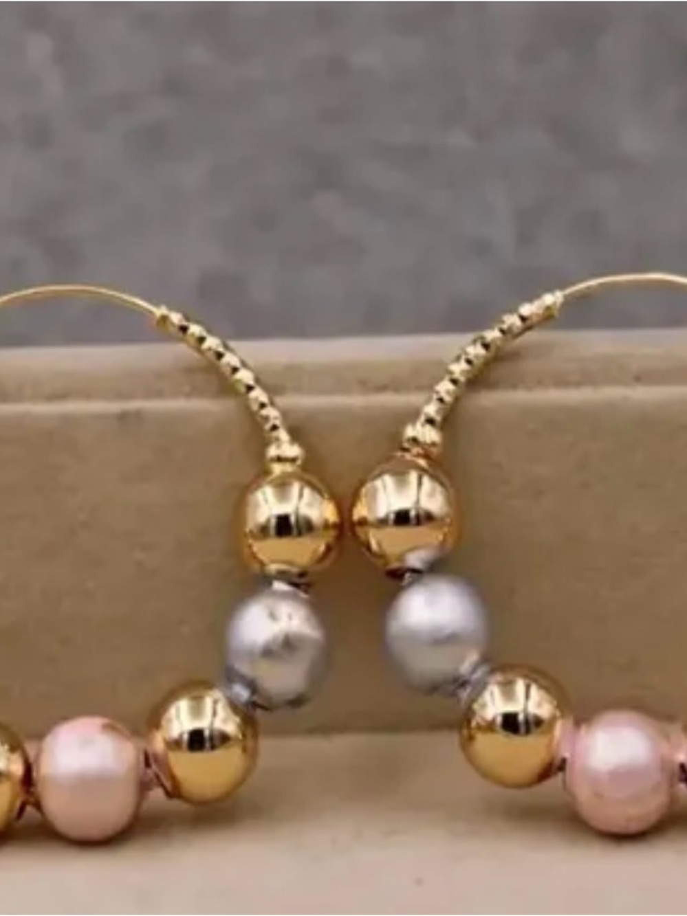Elegant Gold Hoop Earrings with Pink and Silver Beads